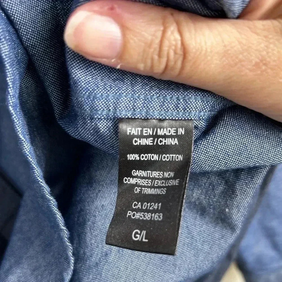 Simons jean denim button-down shirt, L, floral embroidery pocket, Unisex Western - Picture 9 of 9